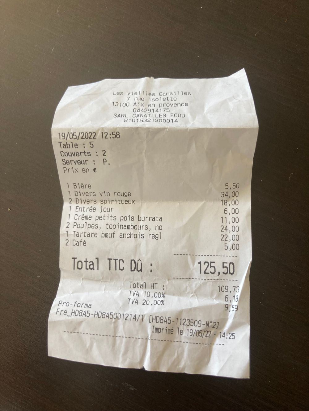 Facture Les Vieilles Canailles