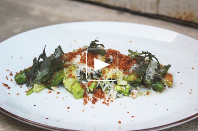 Asperge, puntarelle, anchois, pecorino