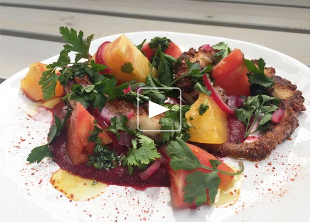 Poulpe, betterave, pickles