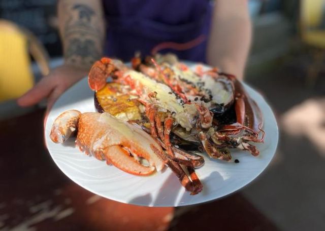 Homard grillé, lentilles caviar et sauce au thym