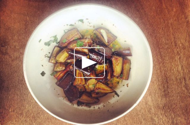 Aubergines marinées, tahiné