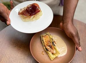 Crème d’igname, cecina et poulet braisé