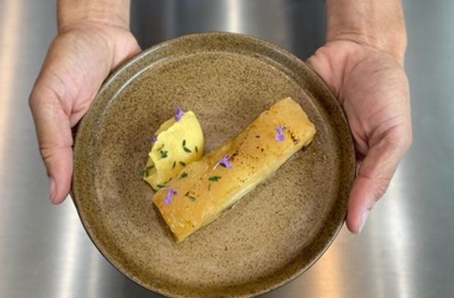 Tarte tatin, crème pomme-thym