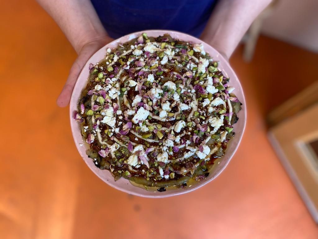 Recipe Carpaccio d’aubergine, tahini, mélasse de datte et fêta- Or Bitan - Fooding ®