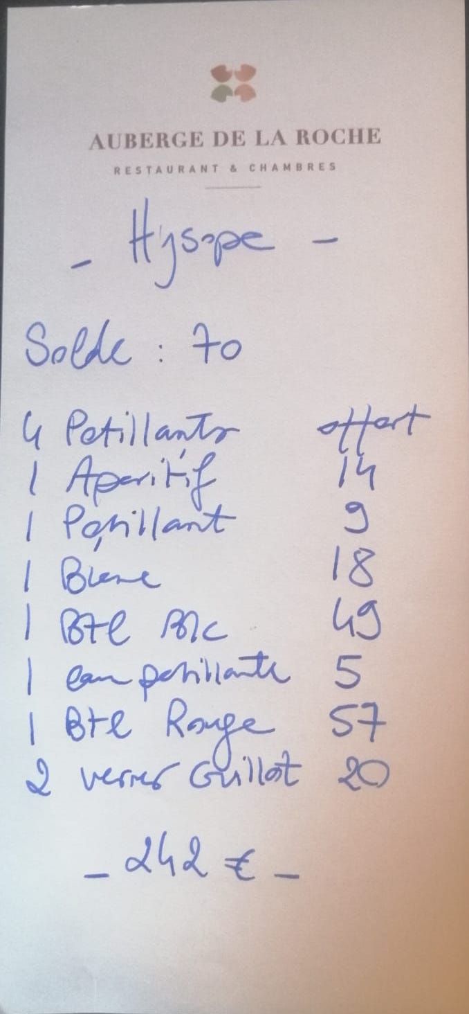 Facture resto Auberge de la Roche