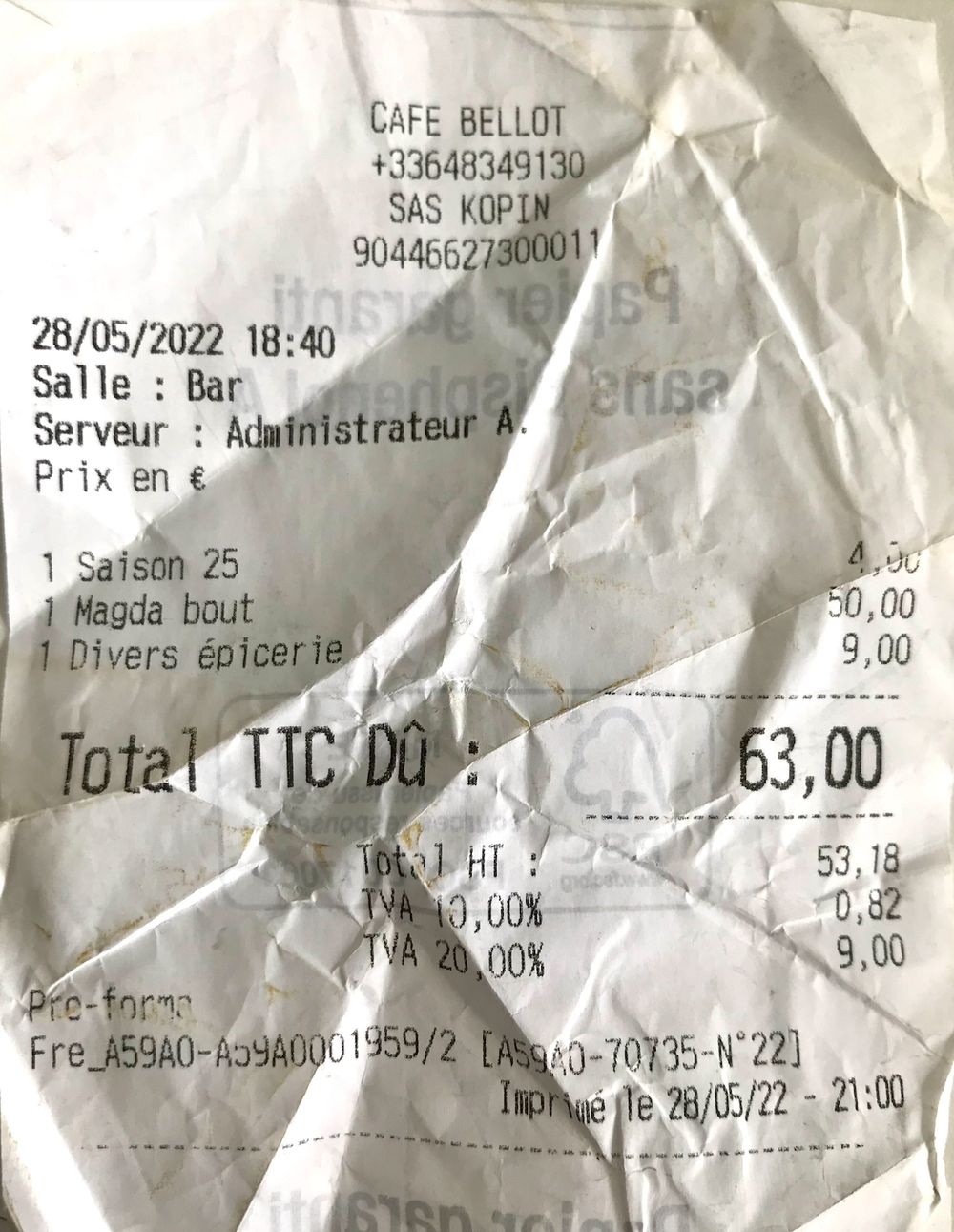 Addition-Café Bellot