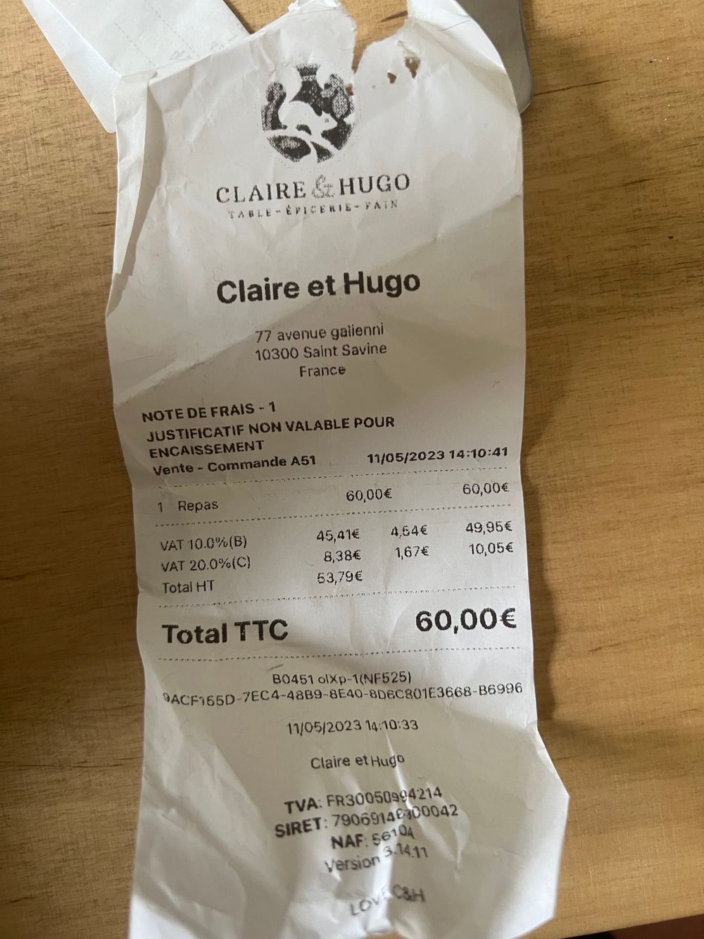 Facture Claire et Hugo