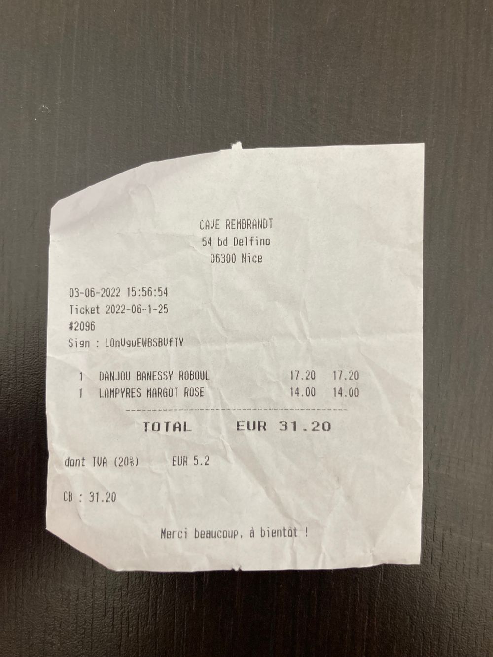 Facture La Cave Rembrandt