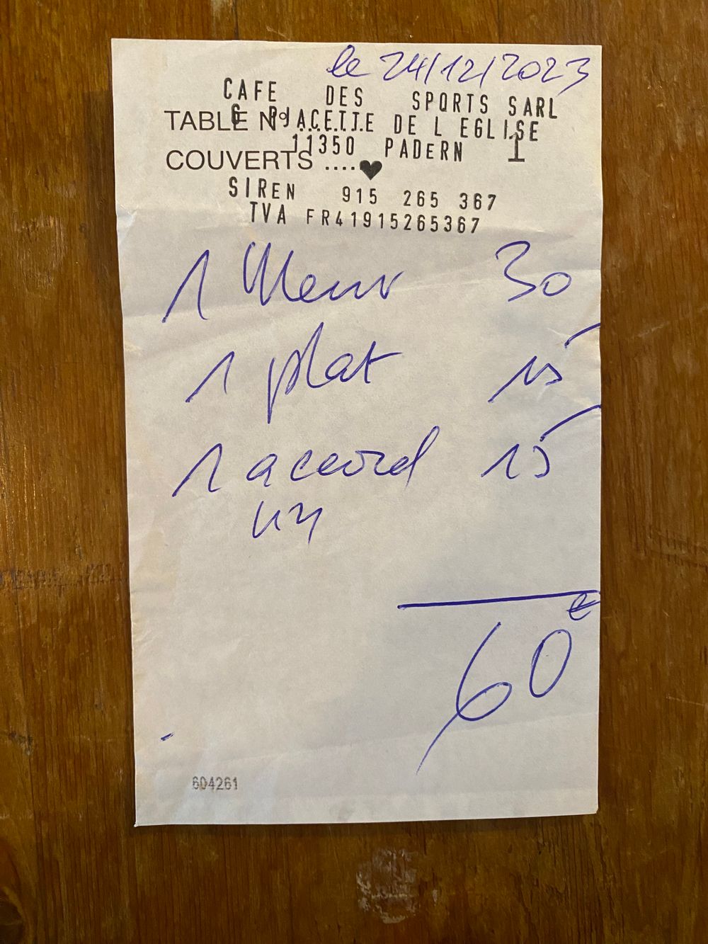 Addition Café des Sports