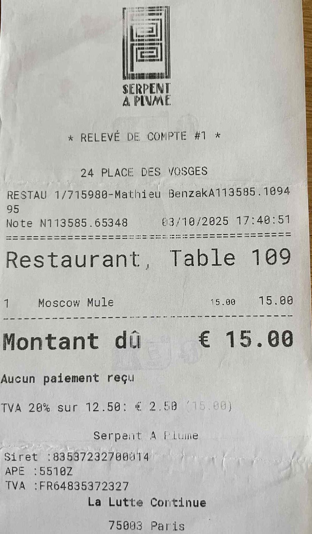 Bar-Paris-Serpent à Plume