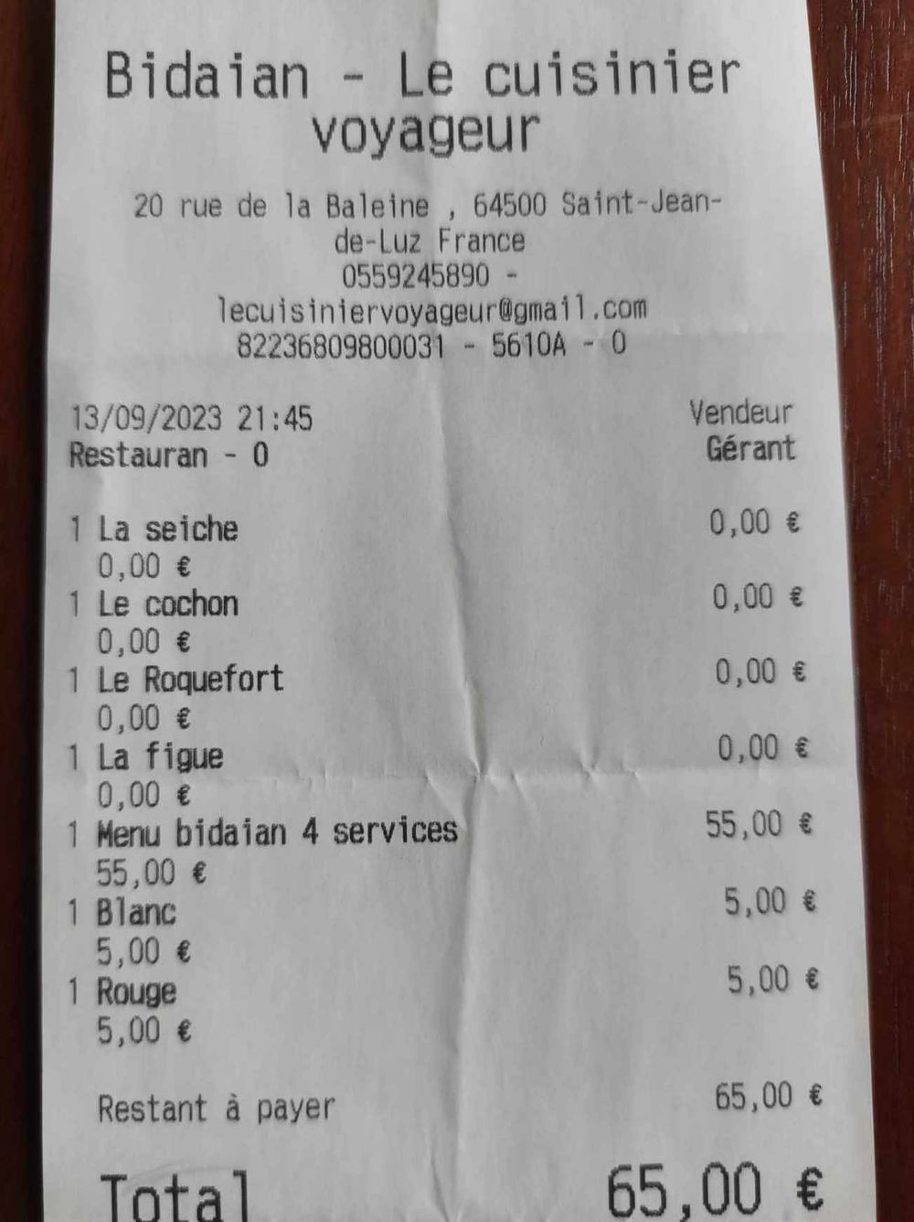 Addition Bidaian, le cuisinier voyageur