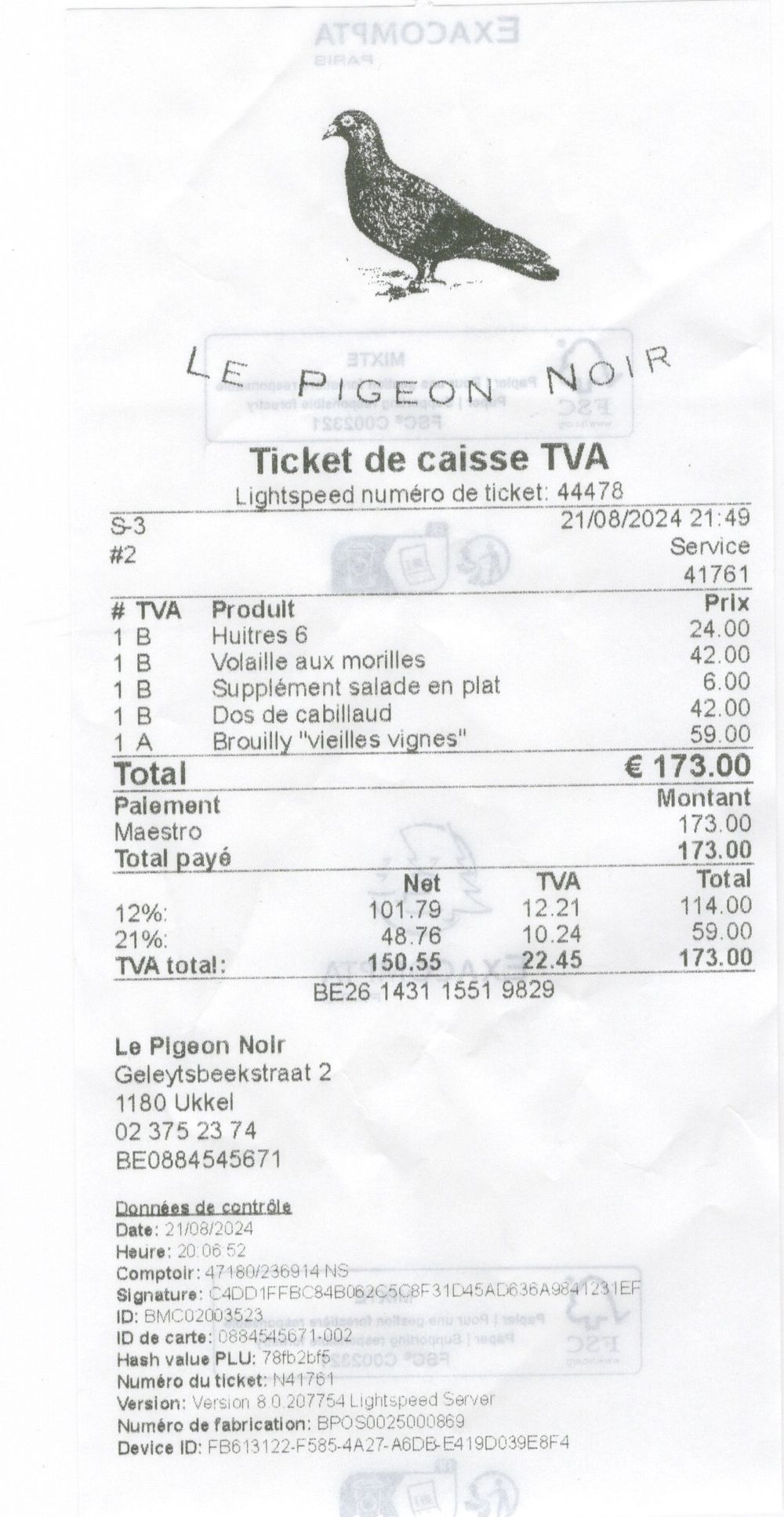 Le Pigeon Noir Addition MAJ