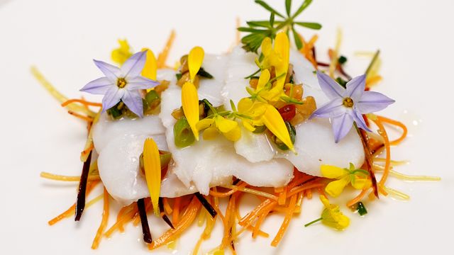 Pétales de skrei et salade de carottes pimentée