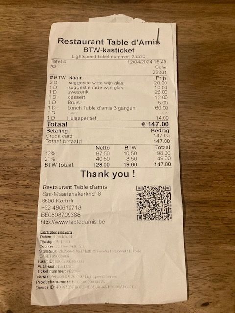 Table d'amis addition