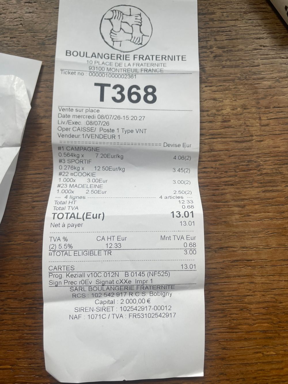 Addition-boulangerie fraternité